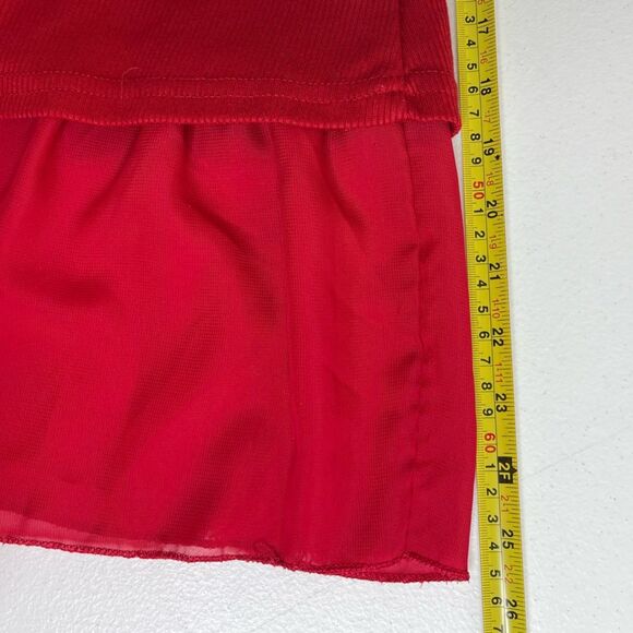 CL Shang Collection Red Rib Knit Chiffon Bow Back Ruffle Tiered Dress Women XL - Picture 12 of 14